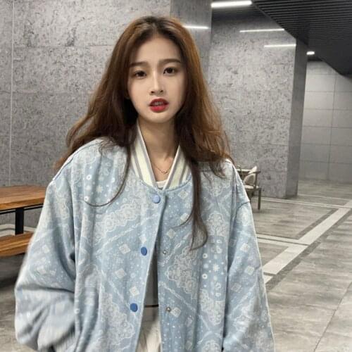 Autumn New Fashion Print Baseball Uniform Jacket Women INS Retro Casual Streetwear Couple Loose Jackets Top Female LR1867