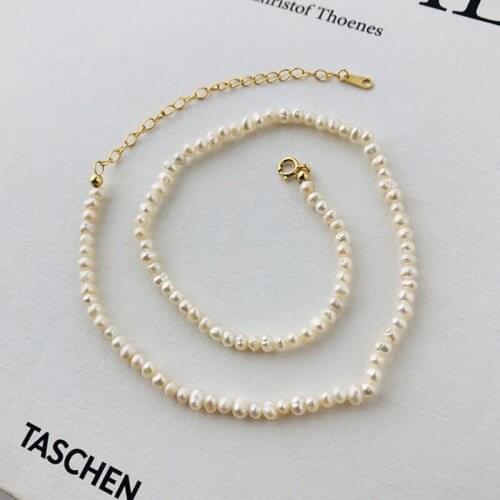 4mm Natural Freshwater Pearl Choker Necklace Baroque pearl Jewelry for Women with Sterling Silver Jewelry Clasp Lovely Gift