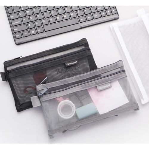 Pencil Cases Pencil Bag Stationery Bag Cosmetic Bag Exam Bag Double-Layer Mesh Bag Storage Bag Pencil Cases