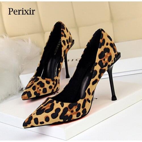 Perixir Design Women Pumps Thin Heel Shallow Pointed Toe 2021 Spring New Arrival Footwear Suede Leopard Print Lady Shoes Autumn