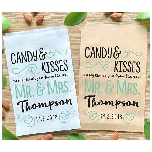 Customize names candy and kisses Wedding popcorn Buffet Cookie desserts treat bags BIRTHDAY Bridal Shower gift Favors pouches