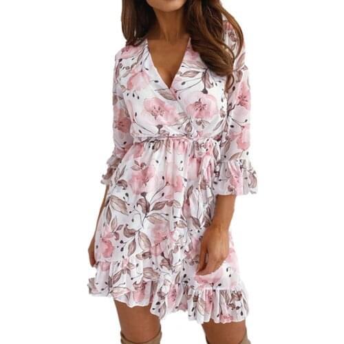 Casual Summer Dress Women Bow V-neck Streetwear Waisted Ruffles Tie-in Waist Dress Office Lady Elegant Party Women Dress