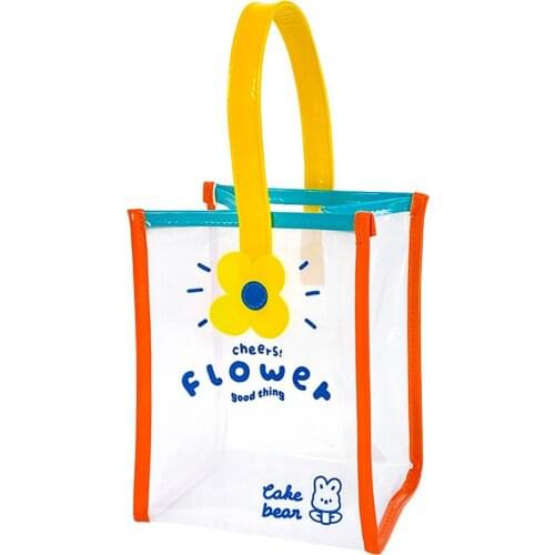 Transparent PVC Handbag Shopping Bag Ins Girls Mini Hand Bag for Women Cute Flower Tote Bags Cosmetic Makeup Storage Pouch