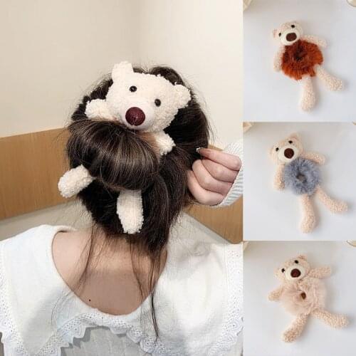 Women Girls Lovely Scrunchies Cute Bear Hair Band Imitation Rabbit Fur Hair Rope Soft Warm Rubber Band Pretty Hair Accessories