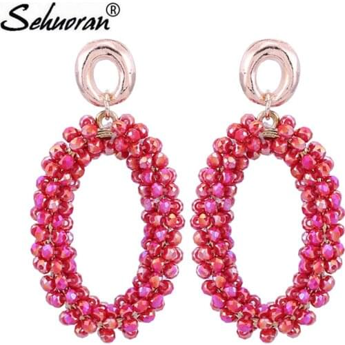 Sehouran Drop Earrings For Women Faceted Beads Handmade Crystal Big Earrings Vintage Earrings Long Brand Jewelry Wholesale