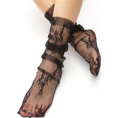 Sexy Lace Mesh Black Socks Womens New Breathable Ultra-thin Fashion Japanese Korean Cute Woman Socks Transparent 1 Pairs Socks