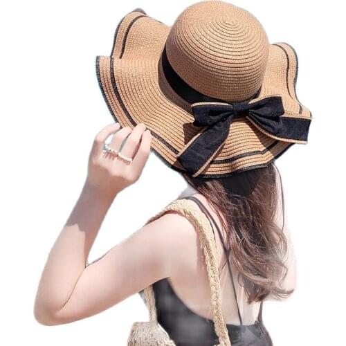 New Ladies Women Casual Sunscreen Protection Hats Summer Outdoor beach Sun hats Visor Caps With Bow Large brim