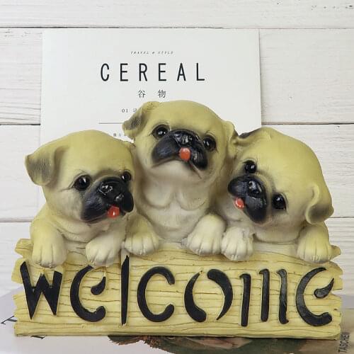 Nordic Resin Simulation Dog Welcome Card Sculpture Home Livingroom Desktop Figurines Crafts Hotel Store Accessories Decoration