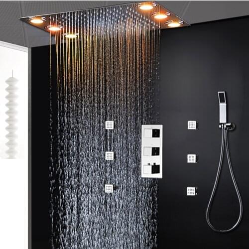 Modern Big Rain Thermostatic Shower System Concealed Rainfall Shower Faucets Body Jets 2 Inch Massage Mixer Set