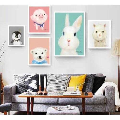 Modern Nordic Small Fresh Watercolor Cartoon Animal Decorative Painting Lovely Bear Childrens Room Wall Hanging Picture Canvas