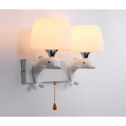 LED Wall Lamp Bedside Lamp with Cable Switch Warm Bedroom Room Corridor TV Background Wall Dolphin Lamp Living Room Decoration