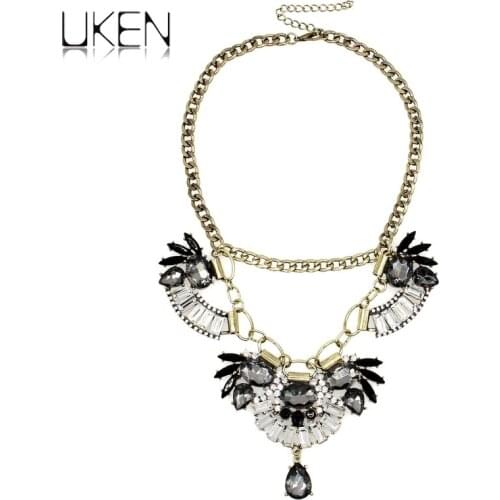 UKEN Latest Women Rhinestones Maxi Necklace Vintage Alloy Glass Bead Collar Chokers Statement Necklaces & Pendants Bijoux N3529