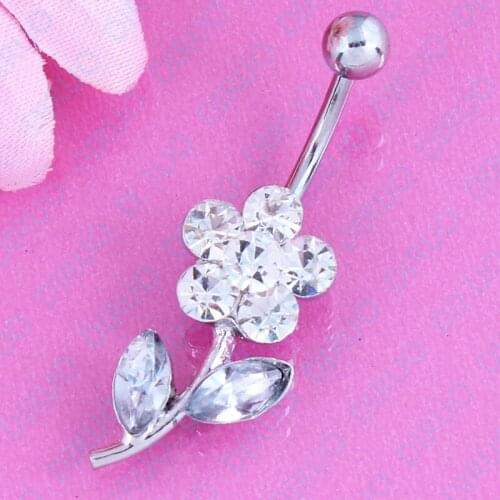 Body jewelry Flower belly ring Navel bar lady body jewellery Stainless steel white blue pink colour Nickel-free