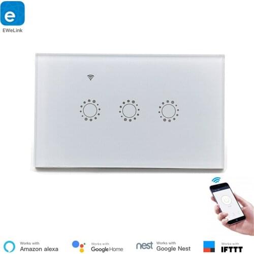 Alexa Echo Compatible Smart Switch Light Remote Control Luxury Glass Panel US Standard 1/2/3 Gang eWeLink Smart App control