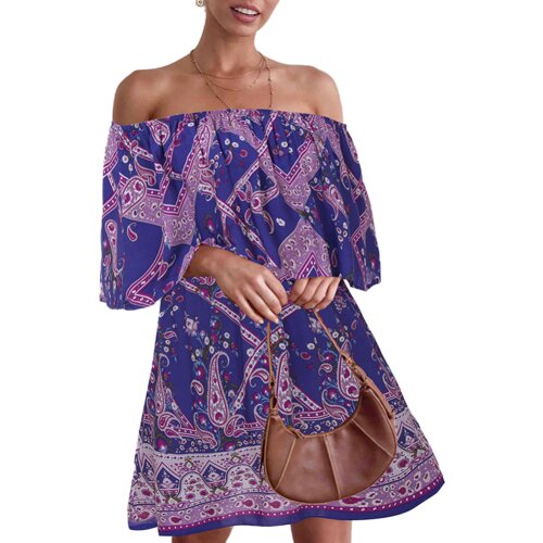 Women Sexy Off Shoulder Dragon Print Strap Casual Night-club Party Mini Dress