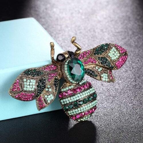 Zlxgirl Big Size Rhinestone bee brooches bouquet fashion womens wedding bridal jewelry nice insect scarf pins best hats jewelry