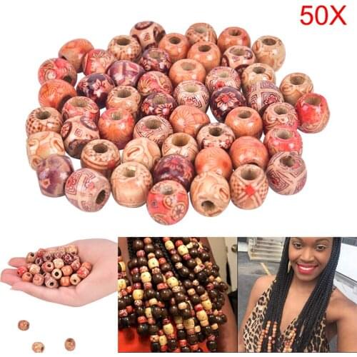 10/50pcs Wood Beads Mix Shape Drum Pattern Big Hole Loose Spacer Beads Fit Charm Bracelet DIY For Dreadlocks Jewelry Making