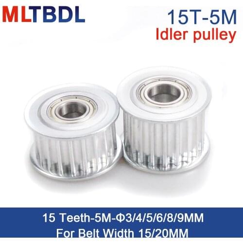 15 Teeth 5M Idler Pulley Tensioner Wheel Bore 3/4/5/6/8/9mm with Bearing Guide 5M synchronous pulley HTD5M 15teeth 15T