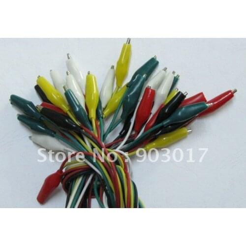 S 27mm Alligator Test Clip Lead line cable 5 colors 50cm Long White & Black & Red & Yellow & Green 16 set per Lot