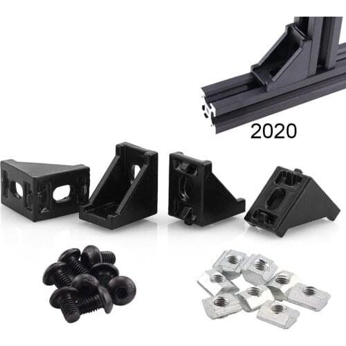 4/10 Sets 2 Hole 2020 Corner Bracket Right Angle 20Series Aluminum Brackets with Screws Nuts for Extrusion Profile with Slot 6mm