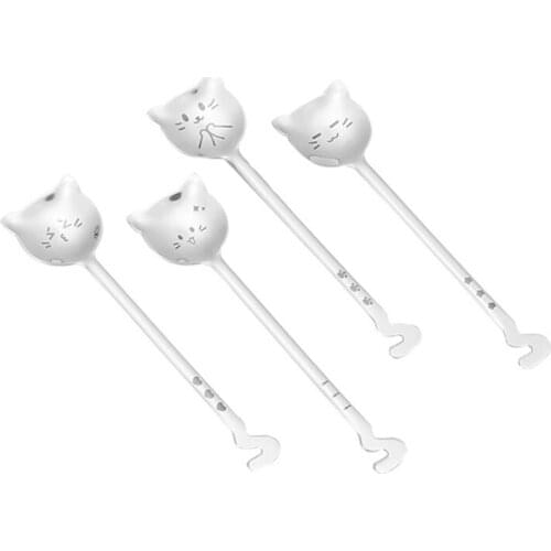 4Pcs Creative Tea-Spoon For Coffee Long Tail Cat Coffee Spoon Long Handle Spoon 304 Stainless Steel Tableware Gift