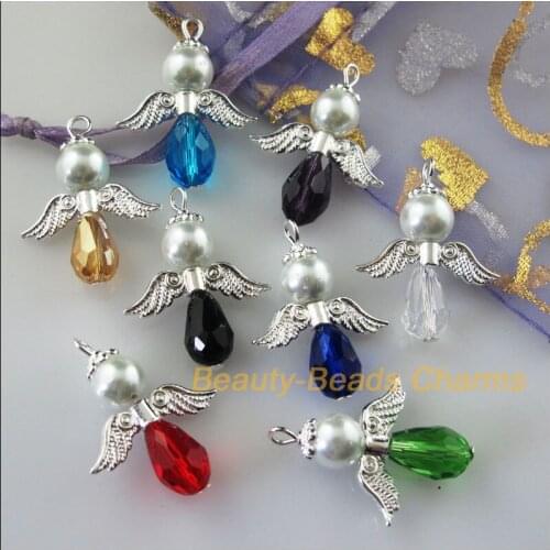 New 8Pcs Silver Plated Wings Dancing Mixed Angel Charms Pendants 23x29.5mm