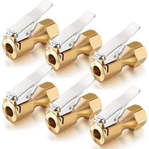 ABSF 6 Pieces Brass Air Chuck Open Flow Straight Tire Chuck with Clip for Tire Inflator Gauge Compressor Accessories