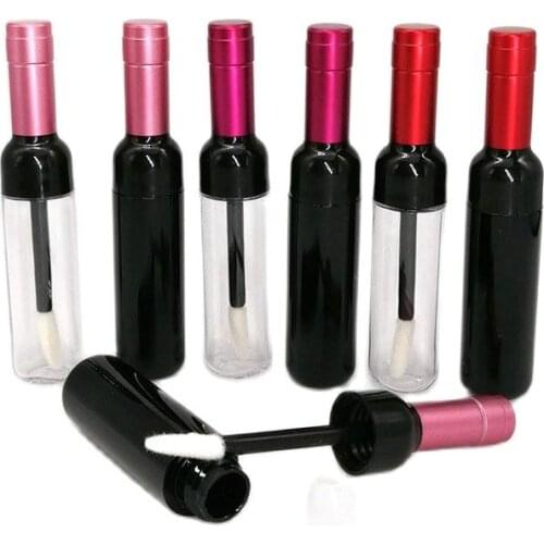 8.5ml Red Wine Bottle Plastic Clear Lipgloss Empty Tube Cosmetic Creative Black Lip Gloss Packaging Container with Stopper