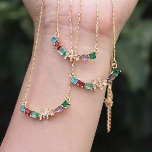1Pcs Hot Style Rainbow CZ Cubic Zirconia A-Z Initials Letter Pendant Necklaces Trendy Gold Copper Chain For Women Charm Jewelry