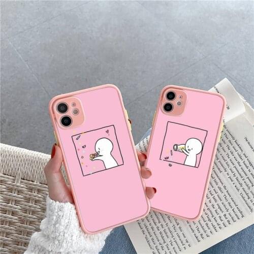 Phone Case For iPhone 12 11 Mini Pro XR XS Max 7 8 Plus X A pair of lovers bff cartoon cute Matte transparent Pink Back Cover