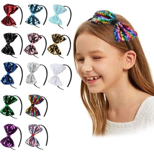 Baby Glitter Bowknot Hair Bands For Girls Kids Valentines Day Large Sequins Shiny Colorful Bow Heart Headband Hair Accessories