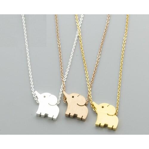 V Attract 1Pcs Thick Rose Gold Elephant Pendant Necklace Women Children Fashion Jewelry Stainless Steel Colier Femme