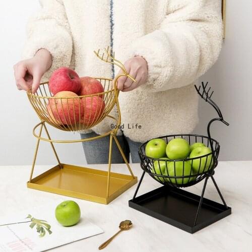 Double Layers Wrought Iron Deer Shape Fruit Basket Living Room Detachable Metal Decorative Cake Dessert Holder Organizer