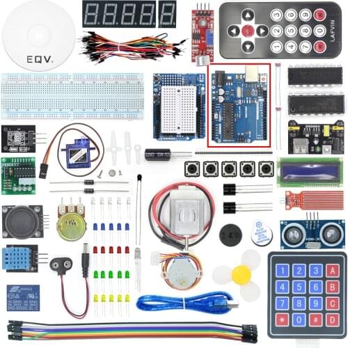 EQV Super Starter Kit for Arduino UNO R3 - Uno R3 Breadboard / Step Motor / SG90 Servo / 1602 LCD / jumper Wire / CD Tutorial