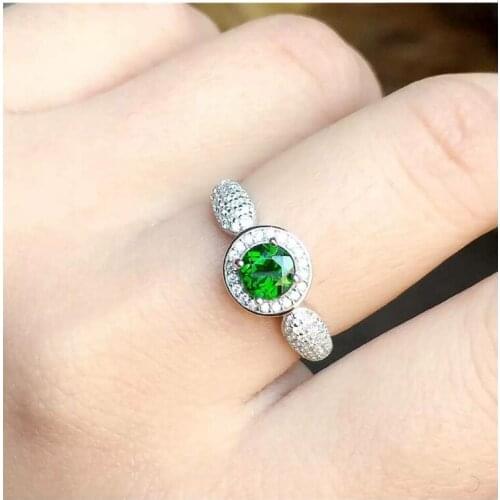 Natural Diopside ring Free shipping Natural green diopside 925 sterling silver Fine jewelry ring For men or women 6*6mm