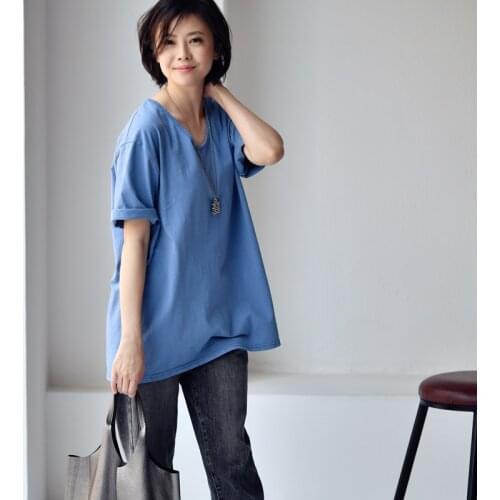 MICOCO T1767C Simple And Comfortable Pure Cotton Personality Side Slit Solid Color Inside Match U Neck Short Sleeves T-Shirt