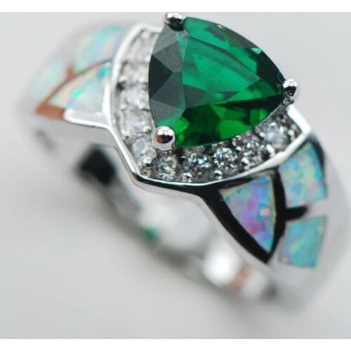 Simulated Emerald White Opal 925 Sterling Silver Ring Size 6 7 8 9 10 R1327