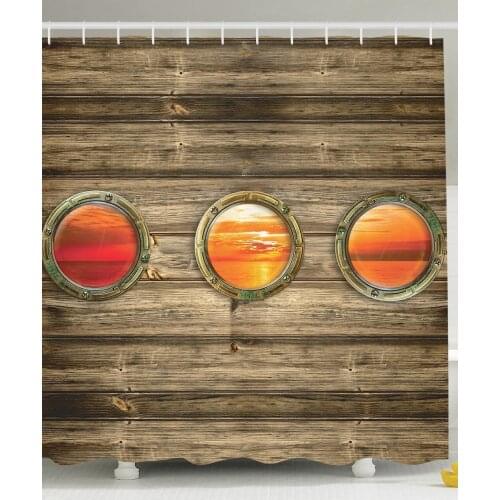 Brownish Sailboat Nautical Decor Gifts Ship Rustic Wooden Bathroom Decorations Fabric Shower Curtainss Bathroom Curtain Mat