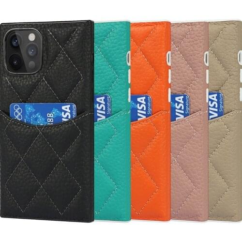 Leather square plaid card mobile phone case For IPhone 11 12 Pro Max 7 8 Plus X XR Xs Max SE 12Mini Electroplating iPhone case