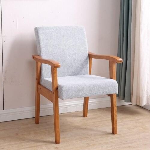 Solid wood upholstered chair home elderly fabric conference sofa chair balcony leisure armrest backrest nordic single chair
