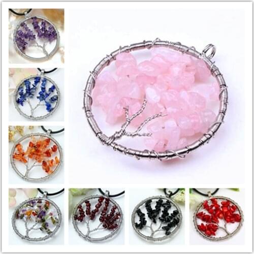 100-Unique 1 Pcs Silver Plated Wire Wrap Lapis lazuli Tree of Life Plant Pendant Amethysts Garnet Stone Jewelry