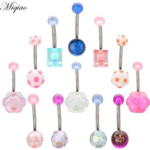 Miqiao 1pcs New Product Personality Square Round Diamond Shape Belly Button Nail Body Piercing Jewelry