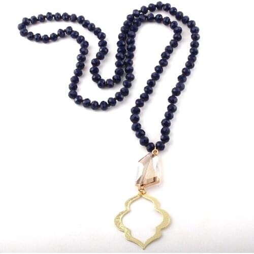 MOODPC Fashion Glass Long Knotted Crystal Necklaces The Axe Crystal Link Lip Pendant Women Ethnic Necklace