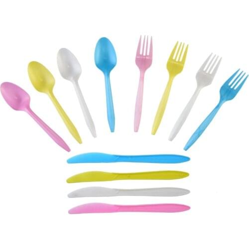 16pcs/set Knife Spoon Fork Disposable Children Party Tableware Plastic Fruits Dessert Colorful Children Birthday Party Festival