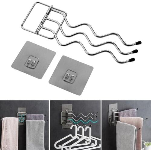 European 201 Stainless Steel Bathroom Towel Rack Rotating Rod Towel Rack 3 Bar Movable Pole Wall Mounted Bathroom Accessories