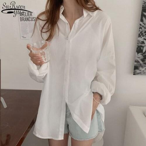 New Vintage Oversize Spring Femme Shirt Casual White Tops Girls Blouse Women Long Sleeve Cotton Plus Size Blouses Femme 13137