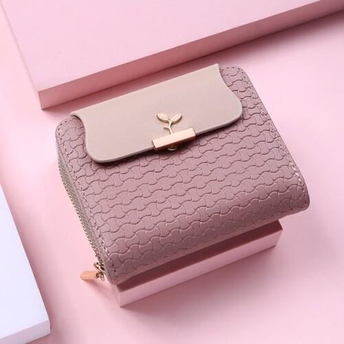 New Women Wallet Leaf Hasp Clutch Brand Designed Student Leather Mini Coin Purse Female Card Holder Money Bag