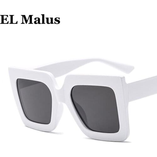 [EL Malus]Thick Square Frame Sunglasses Women Brand Designer Tan Lens Mirror White Shades UV400 Sun Glasses Sexy Ladies Eyewear