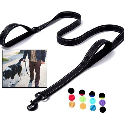Durable Pet Training Leash Thicken Two Handle Reflective Nylon Dog Leads Tactical Pet Leashes Belt for Large Dogs Walking