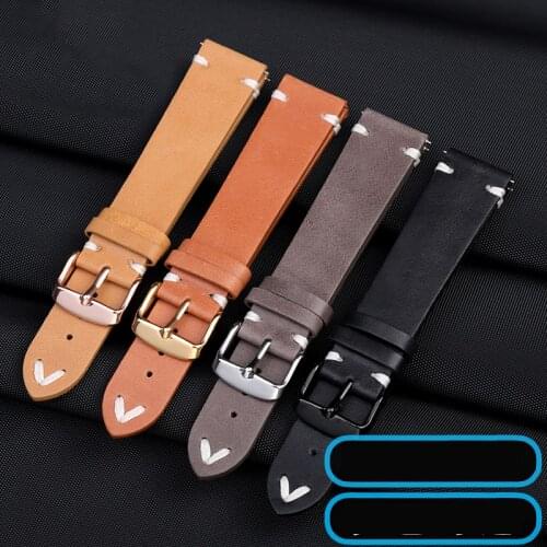 Quick release spring bar Genuine Leather Watchbands Bracelet Black Brown Cowhide Watch Strap For Women Men18 20 22mmWrist Band